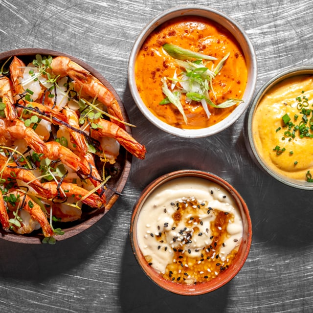 Scampis aux trois sauces chaudes